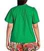 Color:Kelly Green - Image 2 - Plus Size Split V-Ruffle Neck Short Sleeve Blouse