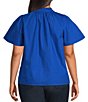 Sugarlips Plus Size Split V-Ruffle Neck Short Sleeve Blouse, Color:Cobalt - Image 2