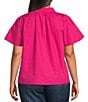 Sugarlips Plus Size Split V-Ruffle Neck Short Sleeve Blouse, Color:Fuchsia - Image 2