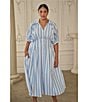 Sugarlips Plus Size Stripe Printed Collared V-Neck Short Sleeve Button Down Midi Dress - Image 4