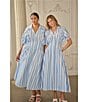 Sugarlips Plus Size Stripe Printed Collared V-Neck Short Sleeve Button Down Midi Dress - Image 5