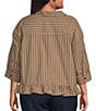 Sugarlips Plus Size Striped Collared Short Sleeve Ruffle Hem Button Front Top - Image 2
