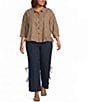 Sugarlips Plus Size Striped Collared 3/4 Sleeve Ruffle Hem Button Front Top - Image 3