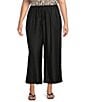 Sugarlips Plus Size Striped Textured High Waist Wide Leg Pants, Color:Black - Image 1