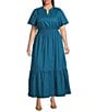 Sugarlips Plus Size Tamia Short Sleeve Poplin Maxi Dress, Color:Teal - Image 1