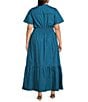 Sugarlips Plus Size Tamia Short Sleeve Poplin Maxi Dress, Color:Teal - Image 2