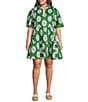 Sugarlips Plus Size Tropical Dixie Printed Split V-Neck Short Sleeve Poplin Shift Dress - Image 1