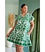 Sugarlips Plus Size Tropical Ebba Printed Split Neck Ruffle Cap Sleeve Mini Shift Dress - Image 4