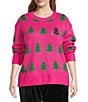 Sugarlips Plus Size Under The Tree Sequin Crew Neck Sweater, Color:Fuschia - Image 1