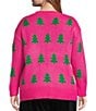 Sugarlips Plus Size Under The Tree Sequin Crew Neck Sweater, Color:Fuschia - Image 2