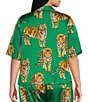 Sugarlips Plus Size Violda Tiger Printed Satin Collared Short Sleeve Button Down Coordinating Top - Image 2