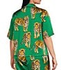 Sugarlips Plus Size Violda Tiger Printed Satin Collared Short Sleeve Button Down Coordinating Top - Image 3