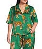 Sugarlips Plus Size Violda Tiger Printed Satin Collared Short Sleeve Button Down Coordinating Top - Image 1