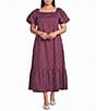 Sugarlips Plus Size Xena Striped Square Neck Short Puff Sleeve A-Line Midi Dress - Image 1