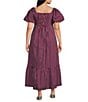 Sugarlips Plus Size Xena Striped Square Neck Short Puff Sleeve A-Line Midi Dress - Image 2