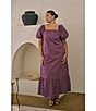 Sugarlips Plus Size Xena Striped Square Neck Short Puff Sleeve A-Line Midi Dress - Image 4