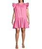 Sugarlips Plus Sleeveless Ruffled Smocked Shift Dress, Color:Bubblegum Pink - Image 1