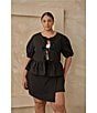 Sugarlips Plus Tie-Front Puffed Sleeve Woven Top, Color:Black - Image 5