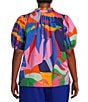 Sugarlips Plus Tropical Floral/Abstract Print Short Puff Sleeve Blouse, Color:Red/Blue Multi - Image 2