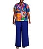 Sugarlips Plus Tropical Floral/Abstract Print Short Puff Sleeve Blouse, Color:Red/Blue Multi - Image 3