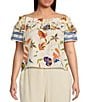 Sugarlips Plus Tropical Floral/Paisley Printed Off-The-Shoulder Short Sleeve Top, Color:Ivory Multi - Image 1