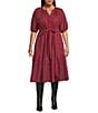 Sugarlips Plus Wynette Chapman Plaid Short Puffl Sleeve Button Front Tiered Tie Belt Midi Dress, Color:Red-Multi - Image 1