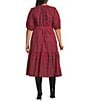Sugarlips Plus Wynette Chapman Plaid Short Puffl Sleeve Button Front Tiered Tie Belt Midi Dress, Color:Red-Multi - Image 2