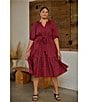Sugarlips Plus Wynette Chapman Plaid Short Puffl Sleeve Button Front Tiered Tie Belt Midi Dress, Color:Red-Multi - Image 4