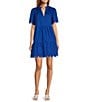 Sugarlips Poplin Ruffled Split V-Neck Short Sleeve Scallop Hem Mini Dress, Color:Cobalt - Image 1