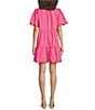 Sugarlips Poplin Ruffled Split V-Neck Short Sleeve Scallop Hem Mini Dress, Color:Fuchsia - Image 2