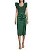 Color:Green - Image 1 - Poplin Scoop Neck Ruffle Sleeve Ruched Midi Dress