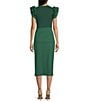 Color:Green - Image 2 - Poplin Scoop Neck Ruffle Sleeve Ruched Midi Dress