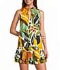 Sugarlips Renia Tropical Printed Miley Split V-Neck Sleeveless Coordinating Blouse Top - Image 1