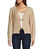 Sugarlips Ribbed Knit V-Neck Long Sleeve Front Hook Cardigan, Color:Oatmeal - Image 1