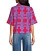 Sugarlips Rory Abstract Viola Split Collar Short Sleeve Button Down Coordinating Linen Top - Image 2