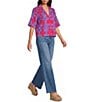Sugarlips Rory Abstract Viola Split Collar Short Sleeve Button Down Coordinating Linen Top - Image 3