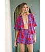 Sugarlips Rory Abstract Viola Split Collar Short Sleeve Button Down Coordinating Linen Top - Image 5
