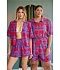 Sugarlips Rory Abstract Viola Split Collar Short Sleeve Button Down Coordinating Linen Top - Image 6
