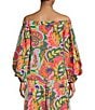 Color:Green Multi - Image 2 - Satin Tropical Print Off-the-Shoulder Long Balloon Sleeve Coordinating Blouse
