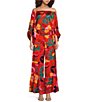 Sugarlips Satin Tropical Abstract Print Smocked High Waisted Wide Leg Coordinating Pull-On Pants, Color:Orange Multi - Image 3