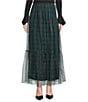 Sugarlips Sheer Plaid Tiered Elastic Waist Pull-On Maxi Skirt, Color:Green Black - Image 1