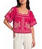 Sugarlips Silvia Embroidered Square Neck Short Sleeve Top - Image 1