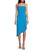 Color:Turquoise - Image 1 - Square Neck Sleeveless Spaghetti Strap Asymmetrical Hemline Ruched Dress