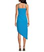 Color:Turquoise - Image 2 - Square Neck Sleeveless Spaghetti Strap Asymmetrical Hemline Ruched Dress