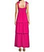 Color:Hot Pink - Image 2 - Square Neck Tie Sleeveless Tiered Maxi Dress