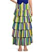 Sugarlips Stripe Print High Waisted Tiered Maxi Skirt, Color:Pink Multi - Image 1