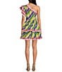 Sugarlips Stripe Print One Shoulder Cap Sleeve Rick Rack Trim Mini Dress, Color:Pink Multi - Image 2
