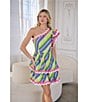 Sugarlips Stripe Print One Shoulder Cap Sleeve Rick Rack Trim Mini Dress, Color:Pink Multi - Image 4