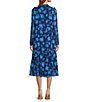 Color:Navy Ice Blue - Image 2 - Sweetwater Floral Print Split V-Neck Long Blouson Sleeve Tiered Midi Dress