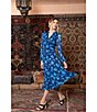 Color:Navy Ice Blue - Image 3 - Sweetwater Floral Print Split V-Neck Long Blouson Sleeve Tiered Midi Dress